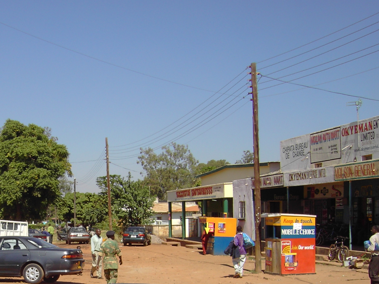 Shops along the Great East Road in Chipata, Zambia. Context photograph of the town around Rombado Executive Lodge, not of the property itself.