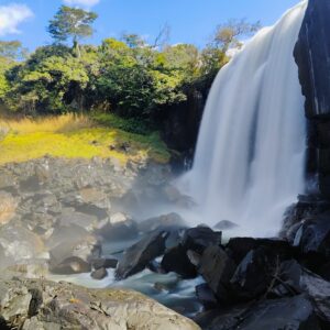 Chishimba Falls, reached from Kasama in Northern Province, Zambia. Context photograph of the area around Sinamu Lodge, not of the property itself.