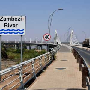 The Kazungula Bridge carrying road and rail across the Zambezi at Kazungula, Zambia