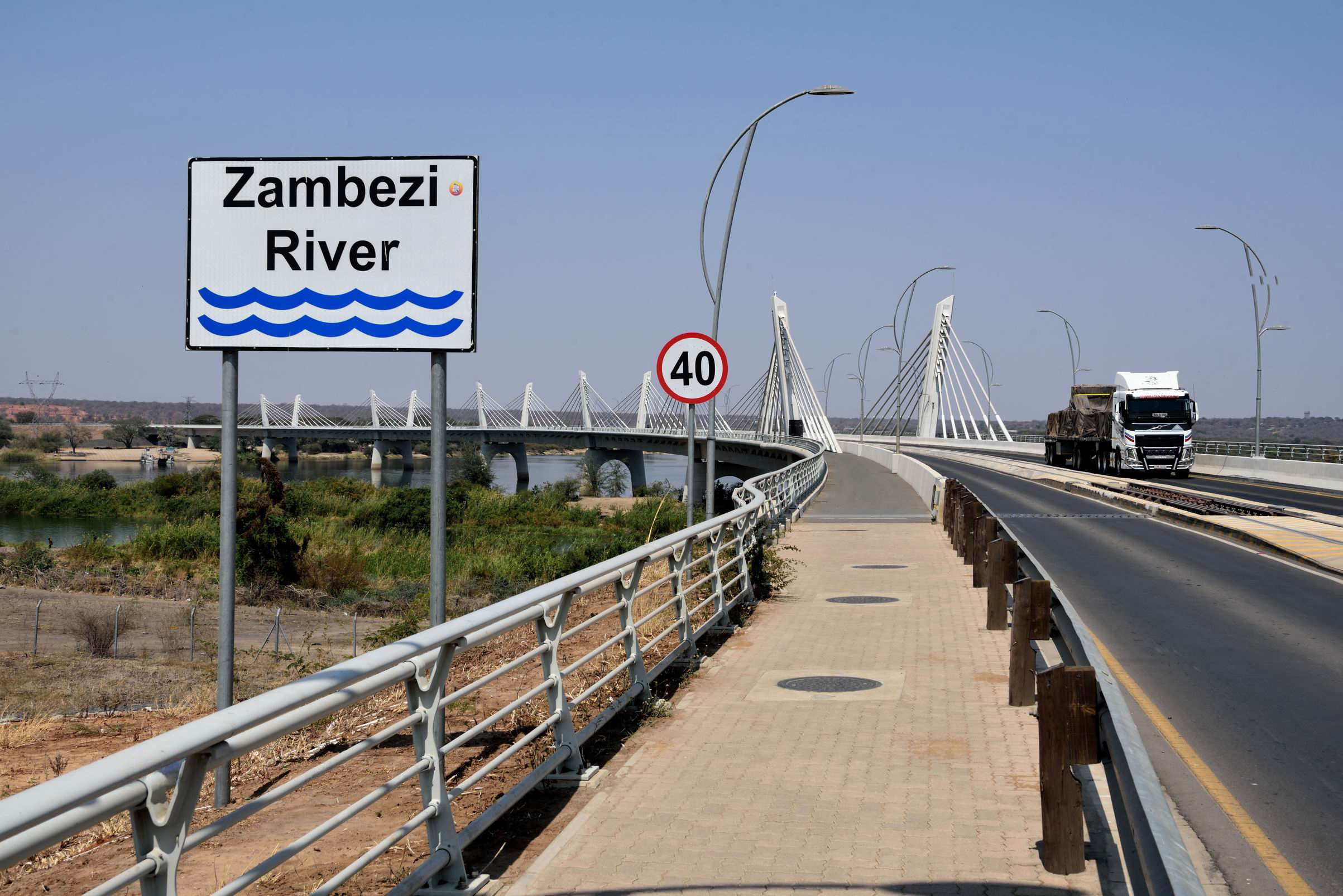 The Kazungula Bridge carrying road and rail across the Zambezi at Kazungula, Zambia