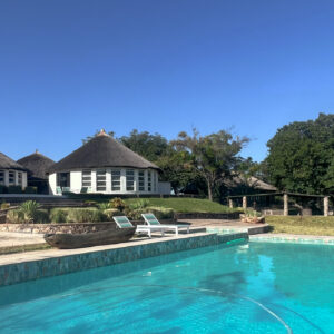 The swimming pool at Musungwa Safari Lodge overlooking Lake Itezhi-Tezhi, Zambia.