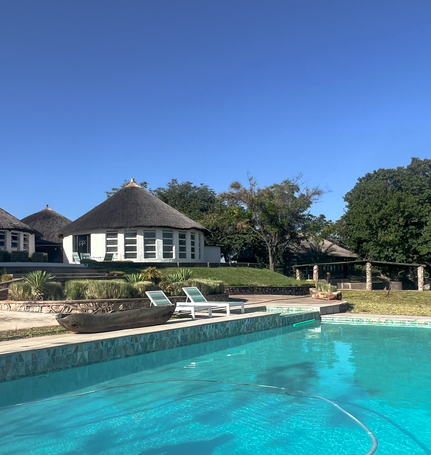 The swimming pool at Musungwa Safari Lodge overlooking Lake Itezhi-Tezhi, Zambia.
