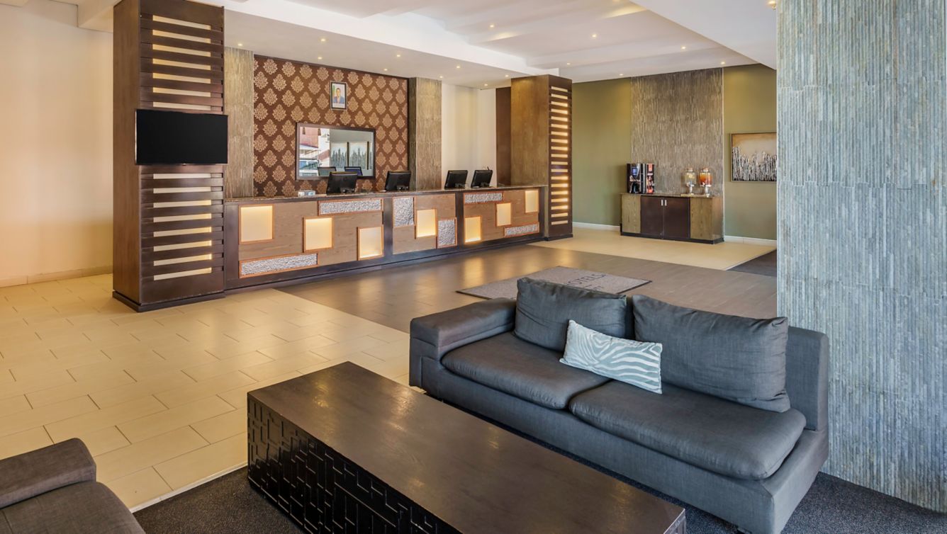 The lobby of the Protea Hotel by Marriott Lusaka Tower, Zambia.