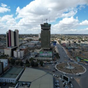 Elevated view over Kafue Roundabout and the Lusaka skyline. Context photograph of the city around Best Western Plus Paramount, not of the property itself.