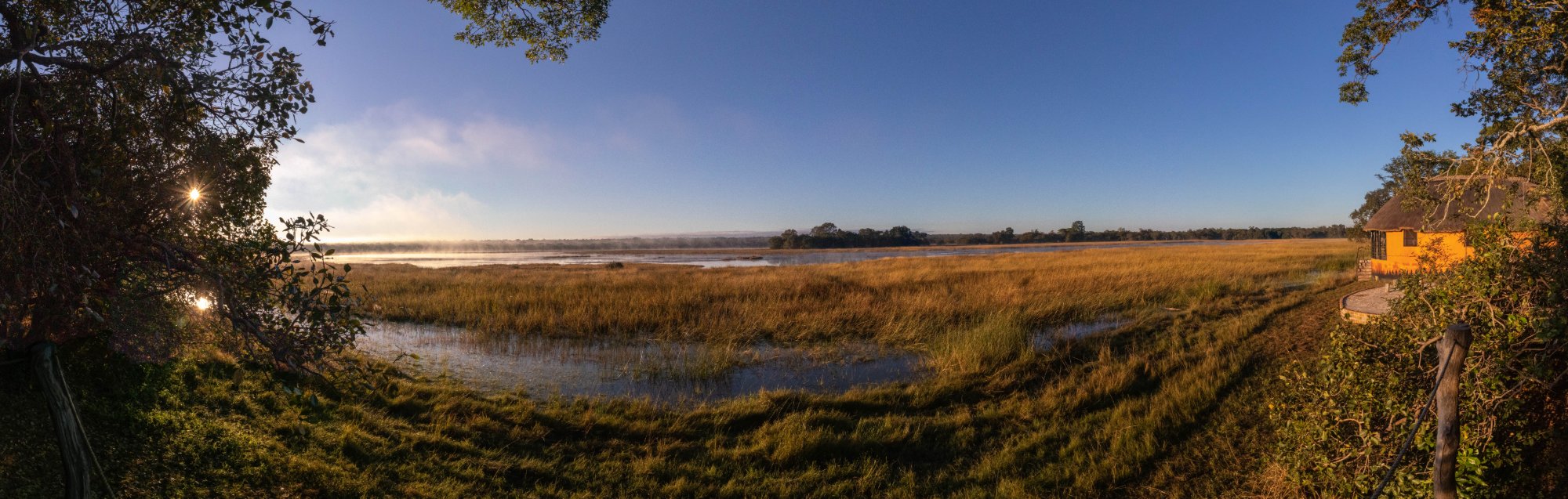 Golden light over Lake Wasa in Kasanka National Park, Zambia