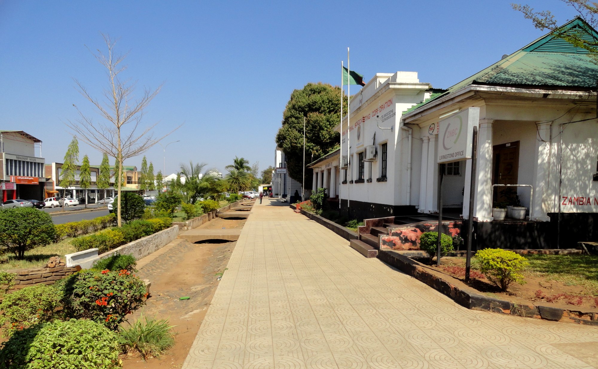 Livingstone town centre, one of the three areas to consider when deciding where to stay in Livingstone
