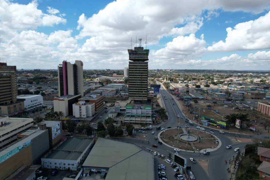 Elevated view over Kafue Roundabout and the Lusaka skyline